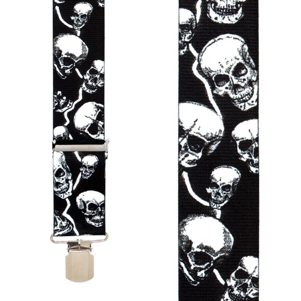 SKULL SUSPENDERS - 2-Inch Wide Pin Clip Questions & Answers